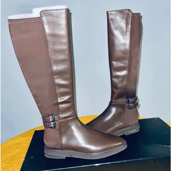 DKNY LENA - BOOT CALF BARK /BAR LEATHER RIDING  WOMENS COLOR BROWN  SIZE US 9 - Picture 4 of 9